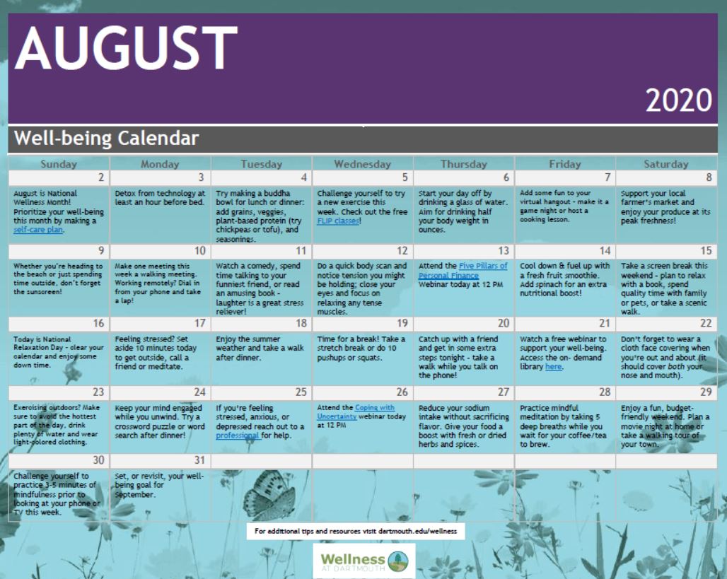 Monthly Wellbeing Calendars