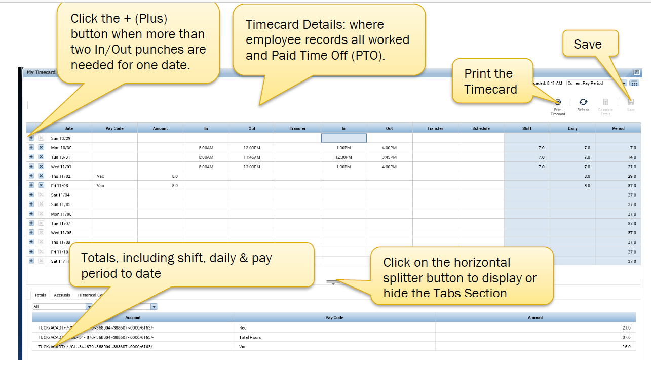 Navigation of Timecard