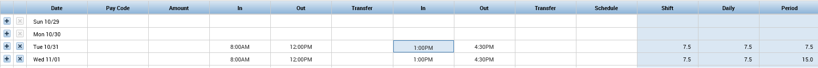 Timecard entry example