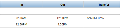 Time entry example with transfer populated