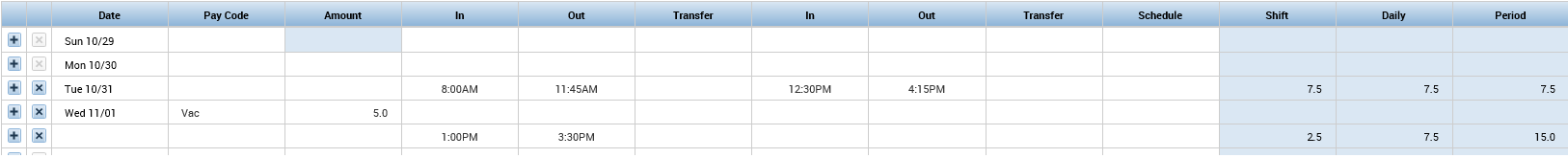 Timecard example with addition line for entry