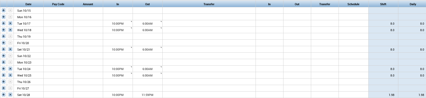 Timecard example with overnight shift