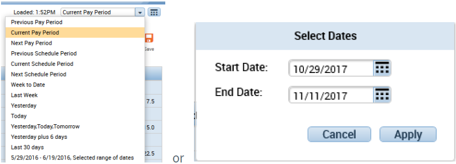 examples of time period drop down or selecting date range