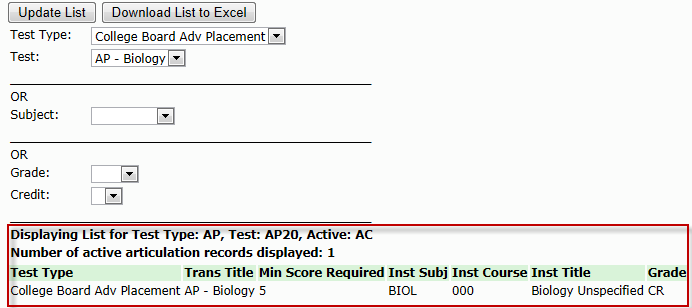 Update Articulation List