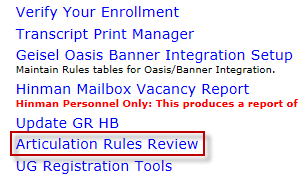 Articulation Rules Review Menu