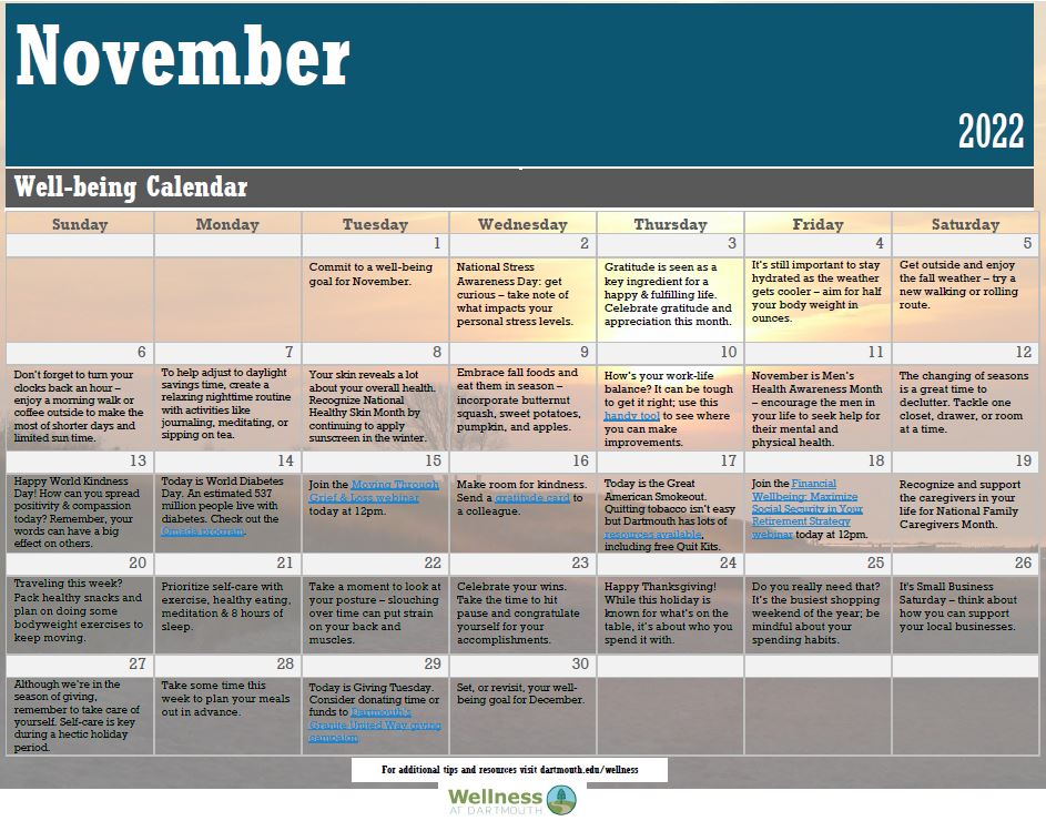 Monthly Wellbeing Calendars